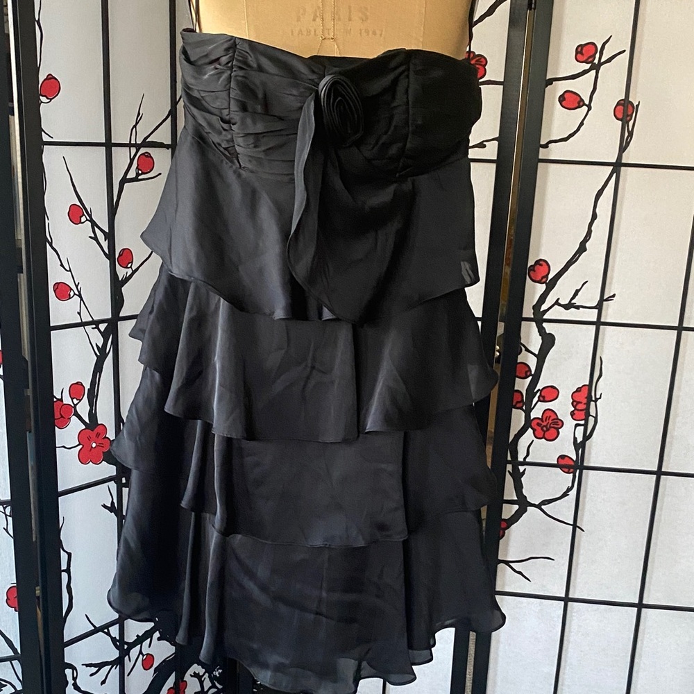 Max & Cleo Black Strapless Tiered Prom Dress